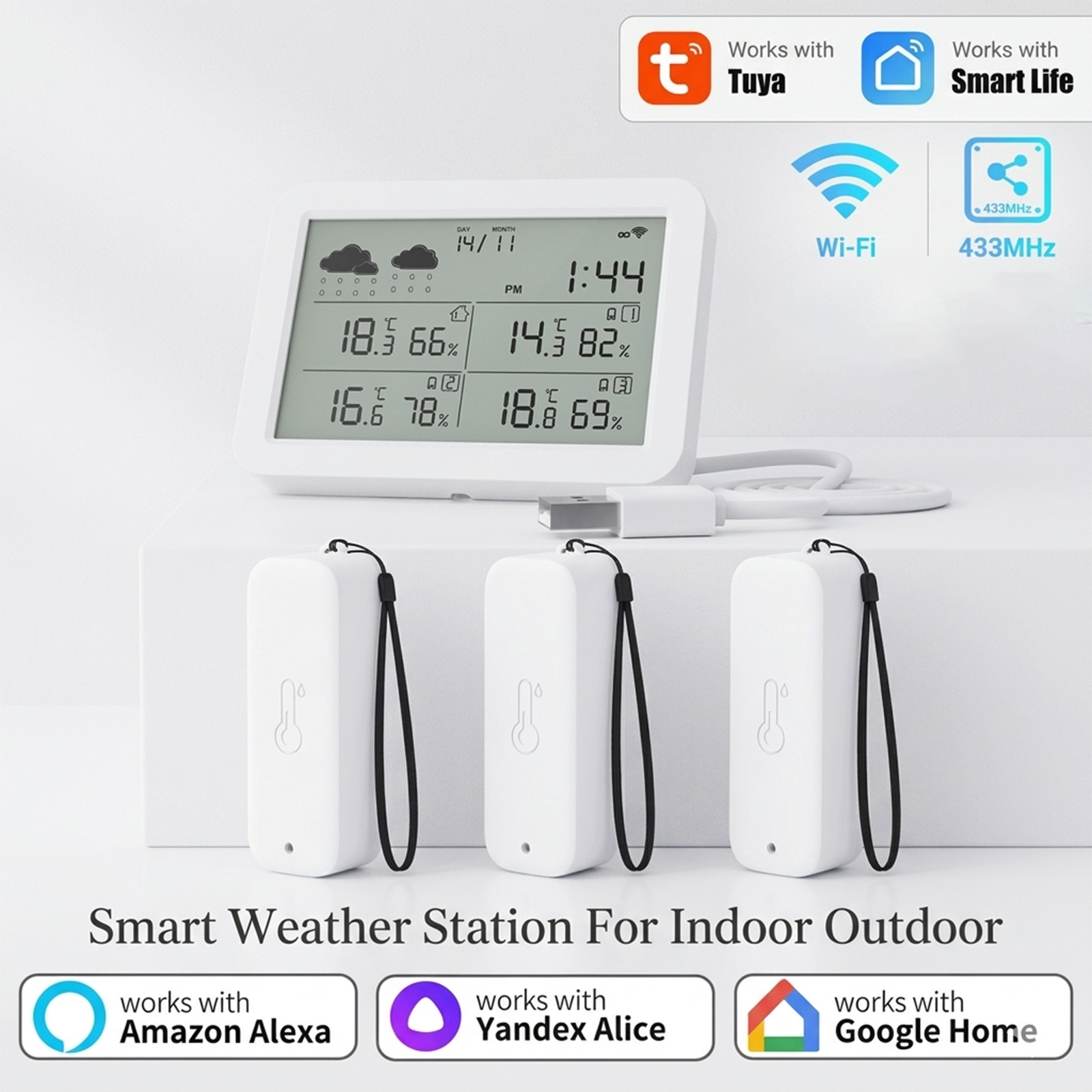 Weather Station Indoor - Station météo Tuya WiFi+RF433, maison intelligente